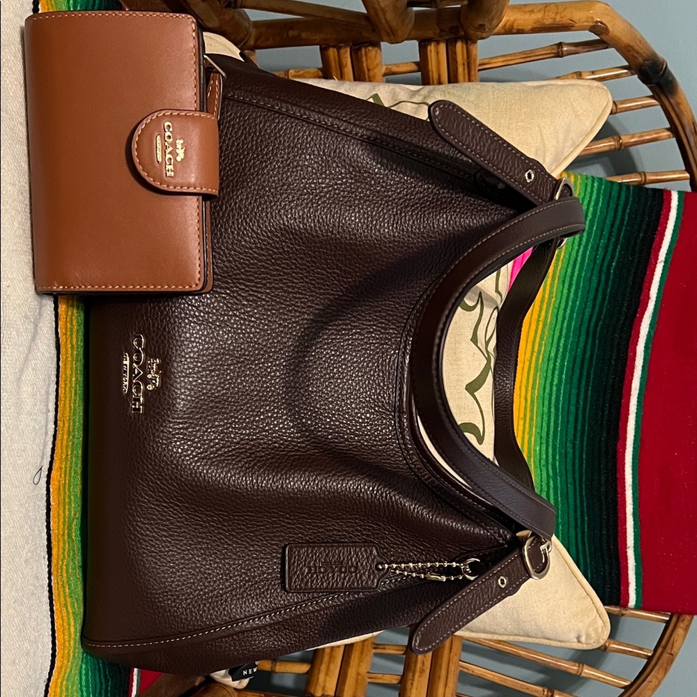 Coach Erin Shoulder Bag in Maple with Medium Corner Zip Wallet in Tan/Gold